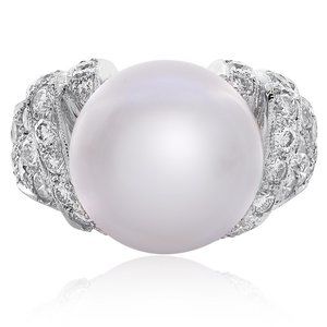 14 mm South Sea Pearl & Round Diamond Ring